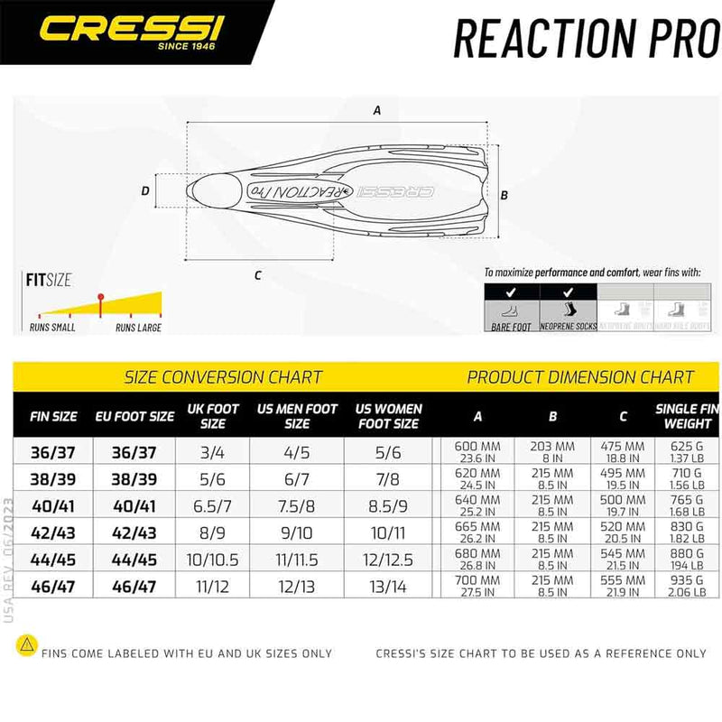 Cressi Reaction Pro Closed Heel Scuba Diving Fins