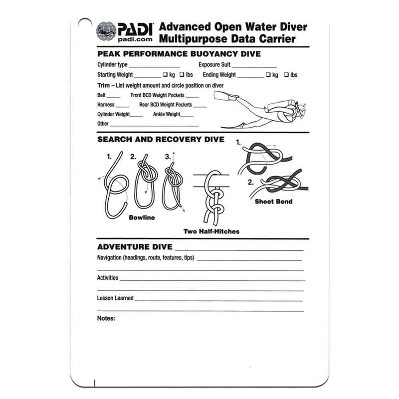 Padi Advanced Open Water Data Carrier French