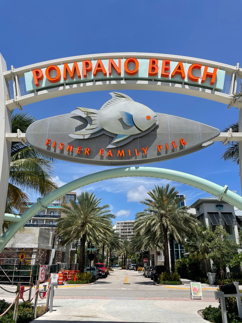Image of the front of the Pompano Beach Fisher Family Pier. 