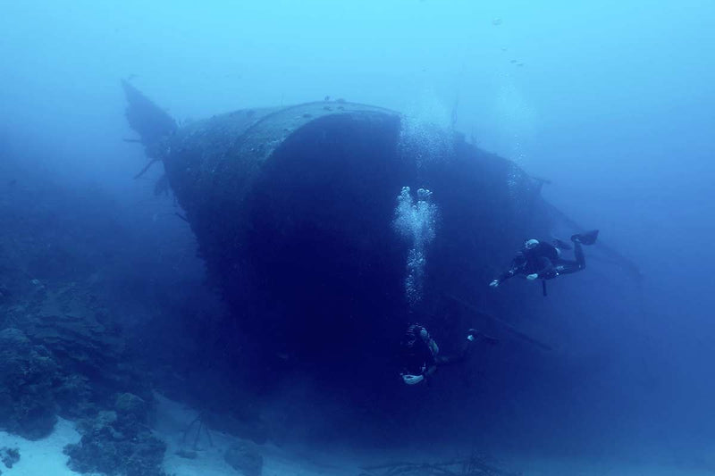 diving a deep technical dive on a shipwreck of buddy dive resort in bonaire