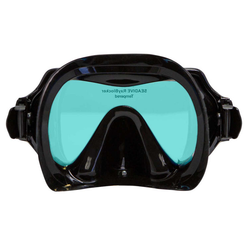 inside of the seadive eagleye rayblocker tinted mask with black silicone skirt, also available with a purge valve