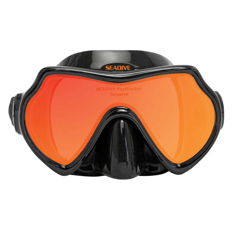 front of a seadive rayblocker tinted mask with black skirt also sold with a purge valve