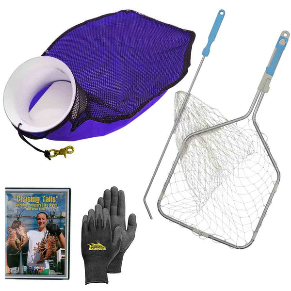DXDivers Lobster League Foldable/Magnetic Net + Tickle Stick + Gauge Combo With DXD Gloves